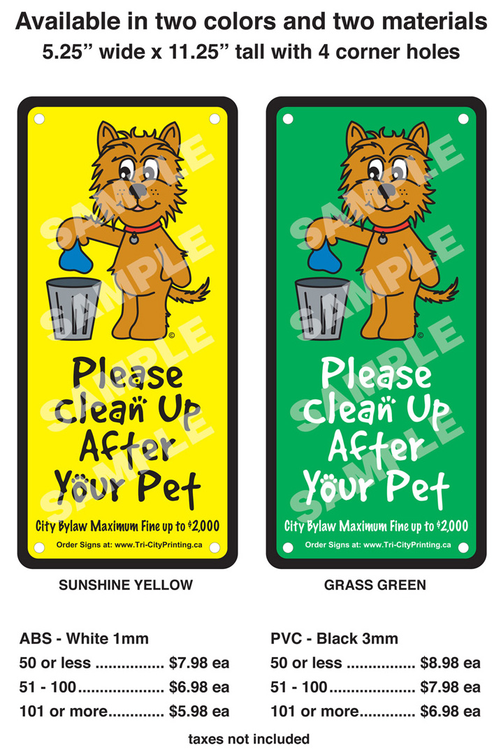 Doddy Sign - Clean up after your dog signs