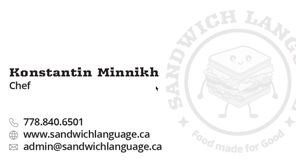 Sandwich Language business card back side